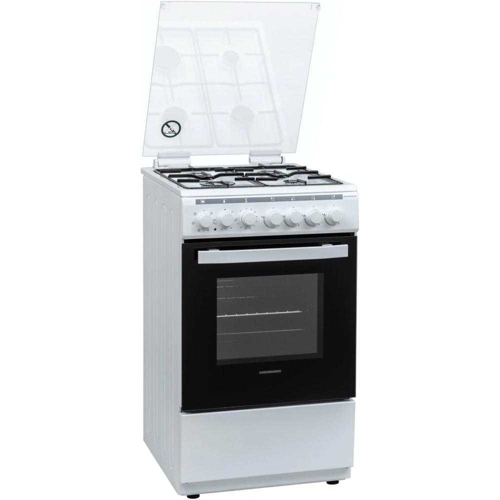 Aragaz mixt Heinner HFSC-V60LITGC-WH, Cuptor electric, Grill, 4 arzatoare