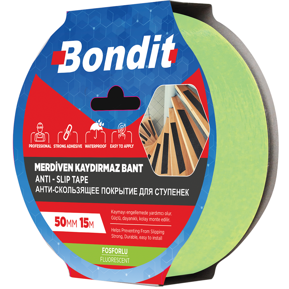 Banda adeziva antialunecare Bondit, reflectorizanta, pentru trepte, 50 mm x 15 m