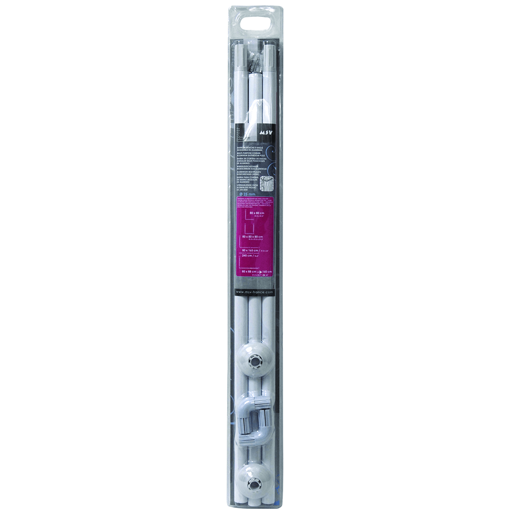 Bara de colt pentru perdea de dus MSV, aluminiu, alb, 80 x 80 x 80 cm