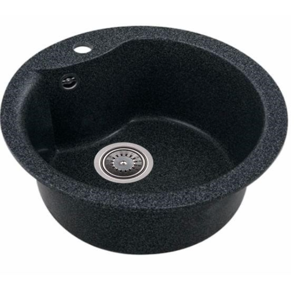 Chiuveta bucatarie Hausberg PI, granit-compozit, negru, 1 cuva rotunda, diametru 49 cm