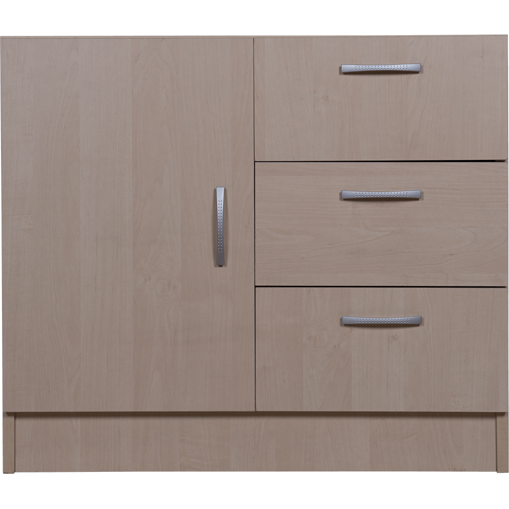 Comoda pal melaminat, mesteacan, 3 sertare si 1 usa, 80 x 70 x 45 cm