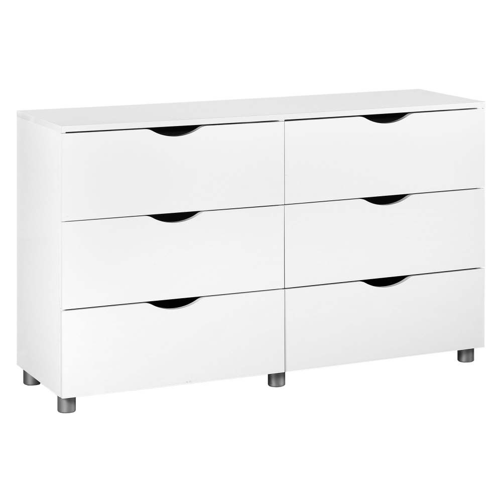 Comoda pentru dormitor Aria, 6 sertare glisante, alb lucios, 39 x 131 cm