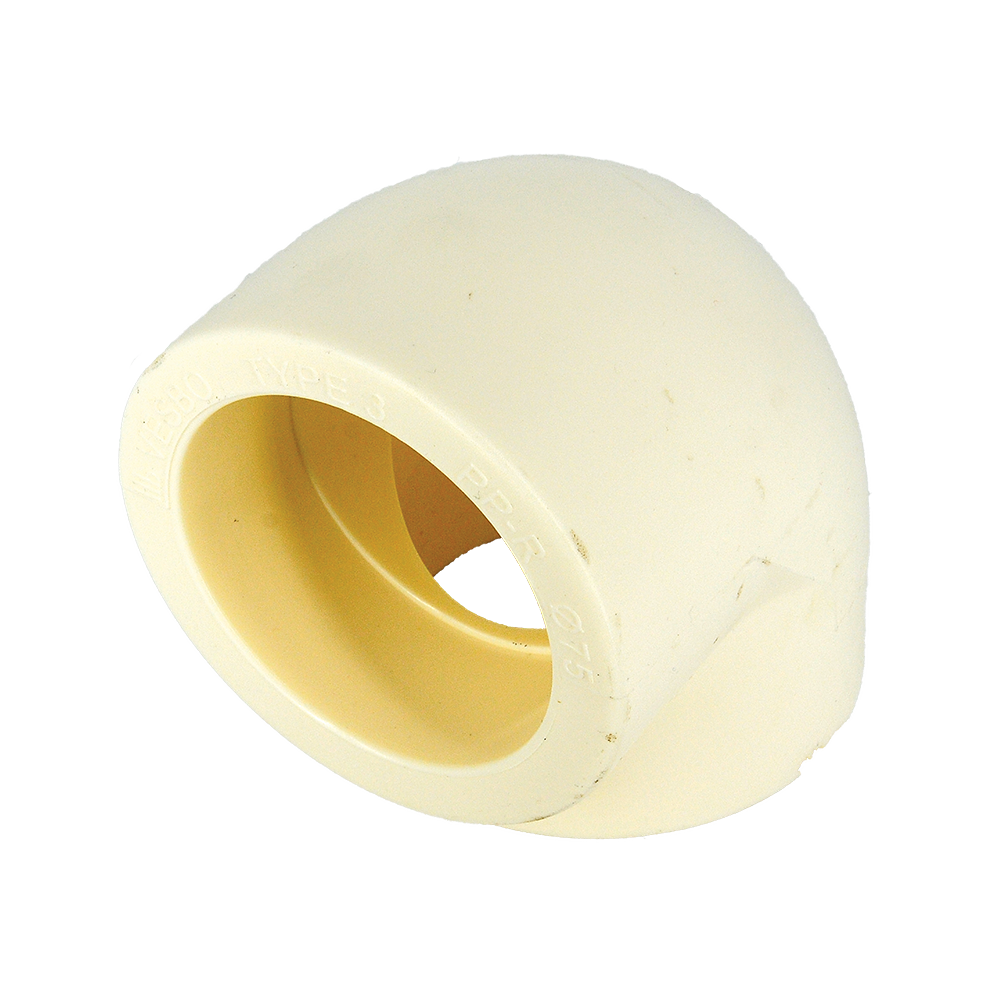 Cot PPR 90° Vesbo, filet interior, 75 mm, alb