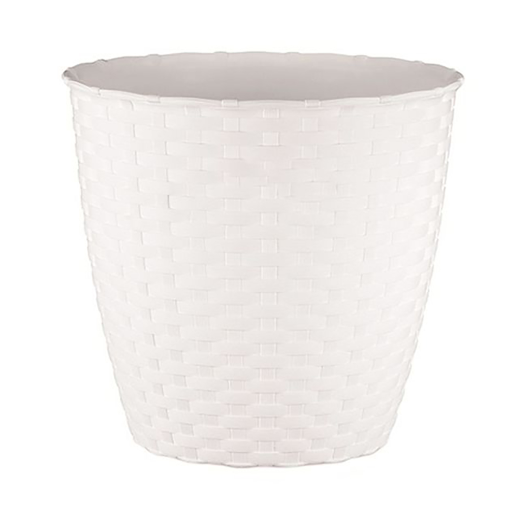 Ghiveci ratan Stefanplast, plastic, alb, 1.1 L, diametru 14 cm, 12.5 cm