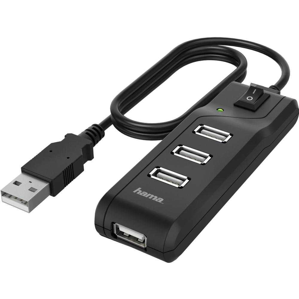 Hub USB Hama 200118, 4 porturi, USB 2.0, Negru