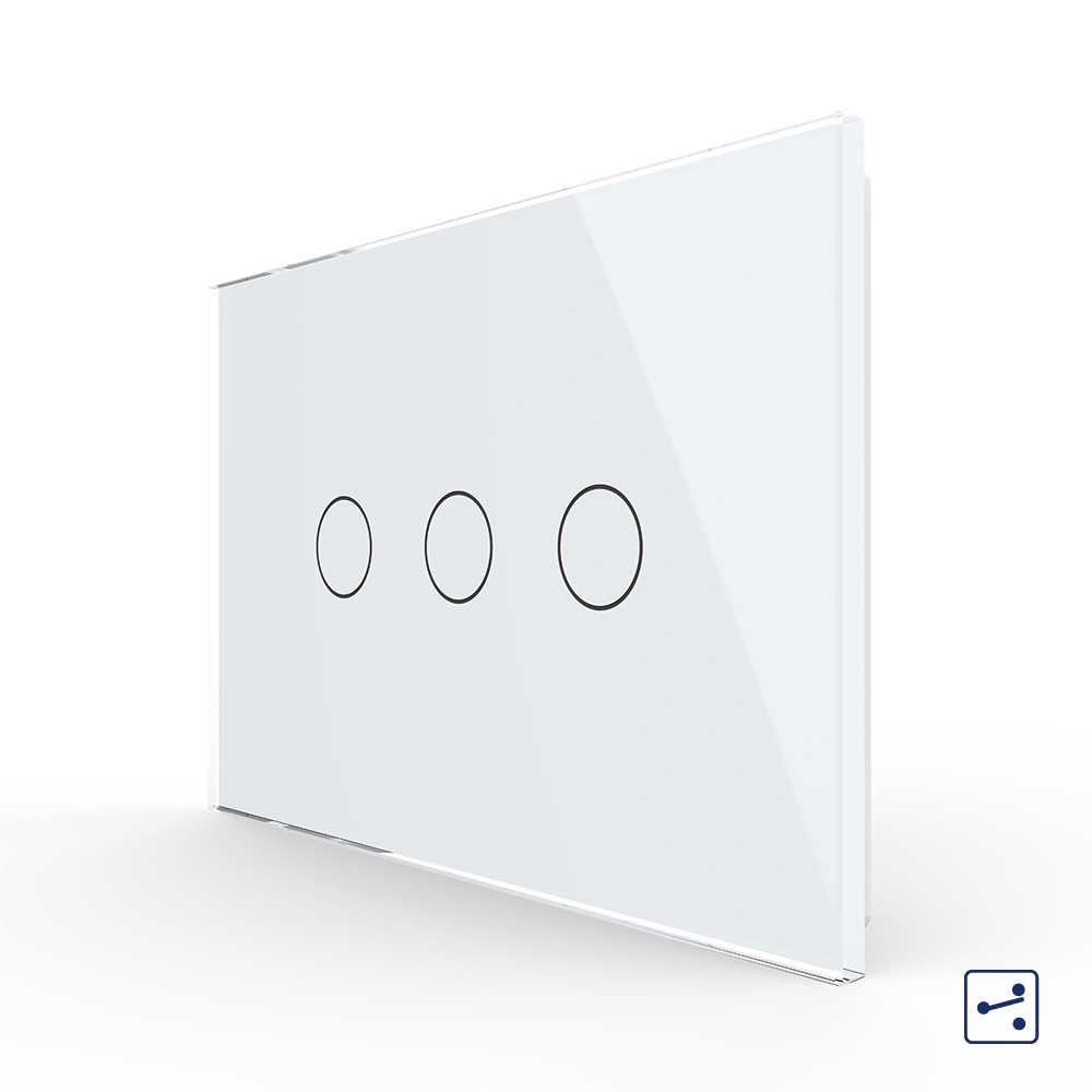 Intrerupator triplu cap scara / cruce cu touch Livolo din sticla, standard italian &#8211; Serie noua