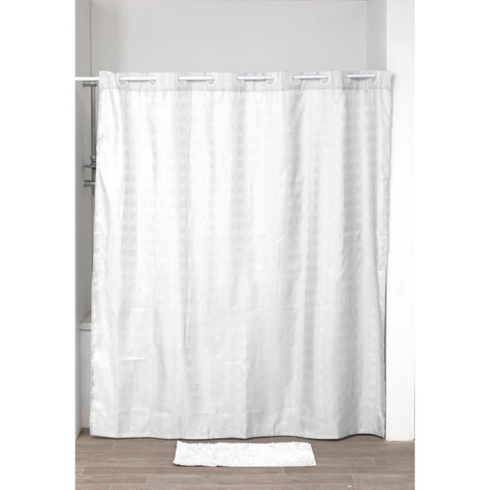 Perdea dus Romtatay, poliester, imprimeu patratele, 200 x 180 cm, inele incluse