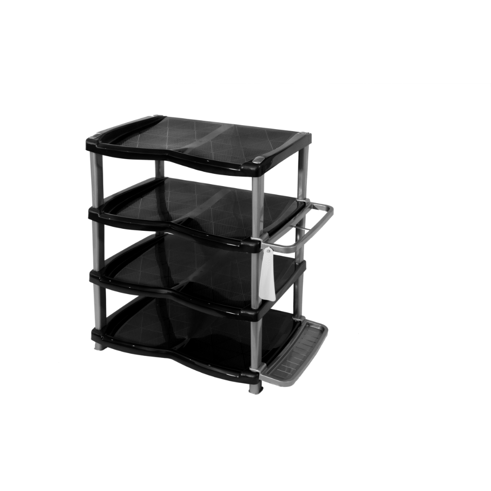 Raft pantofi Inaplast, 4 nivele, plastic, negru, 47 x 33 x 65 cm