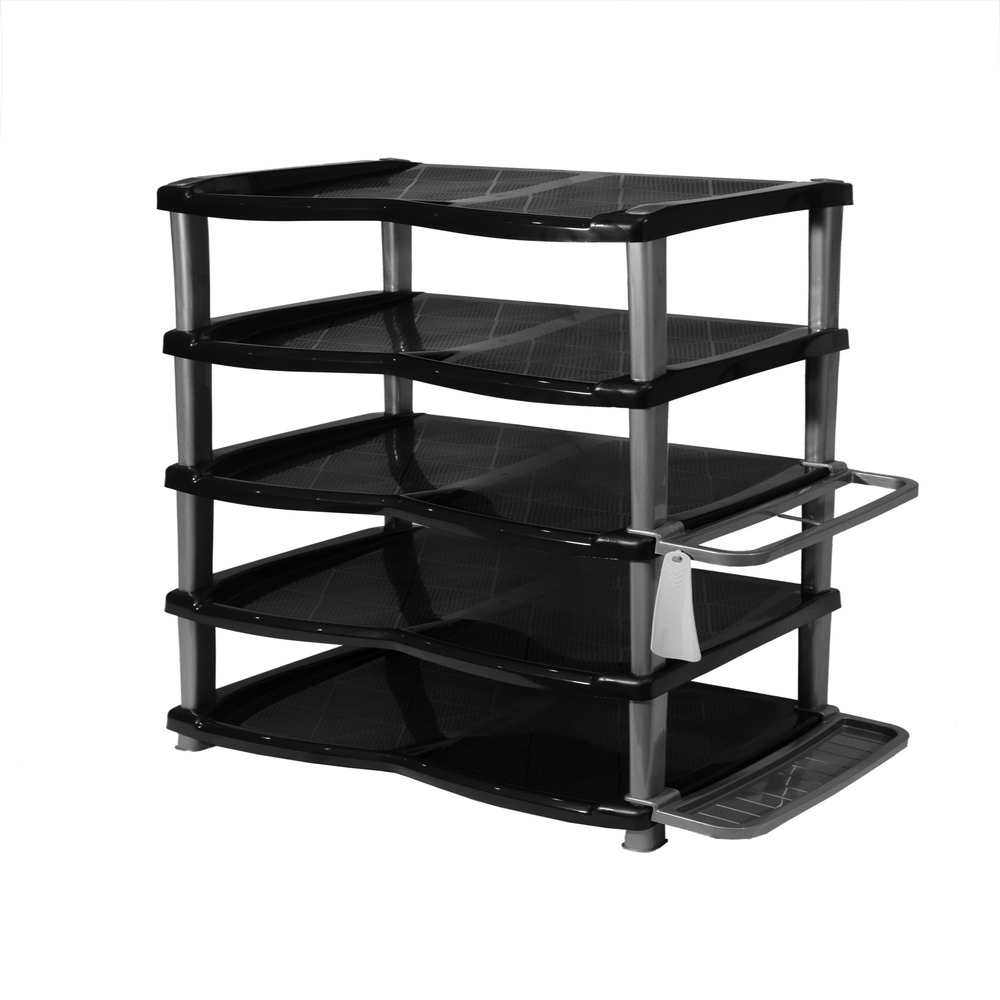 Raft pantofi Inaplast, 5 nivele, plastic, negru, 47 x 33 x 85 cm