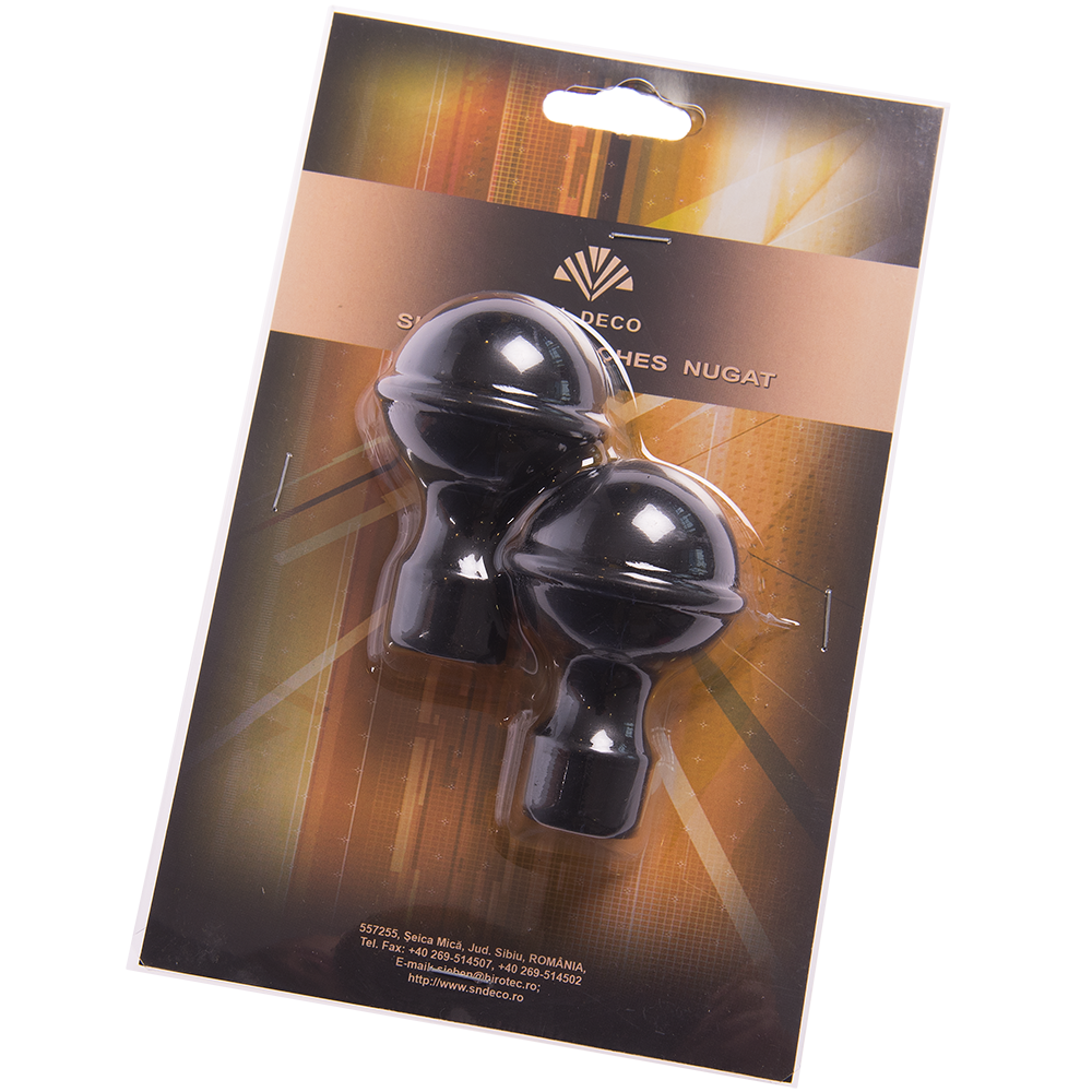 Set 2 capete pentru galerie metal forjat kugel negru, diametru 20 mm