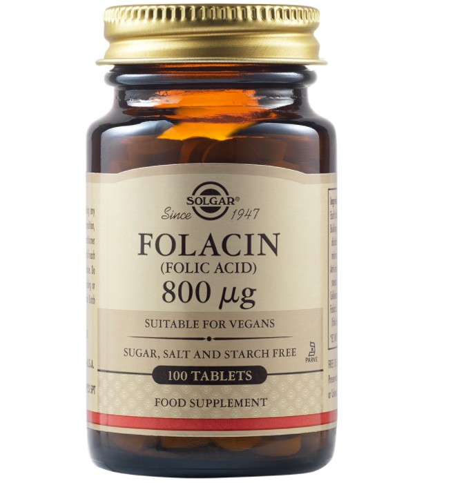 Acid folic Folacin 800mcg, 100 tablete, Solgar (Ambalaj: 100 capsule, TIP PRODUS: Suplimente alimentare, Concentratie: 800 mcg)