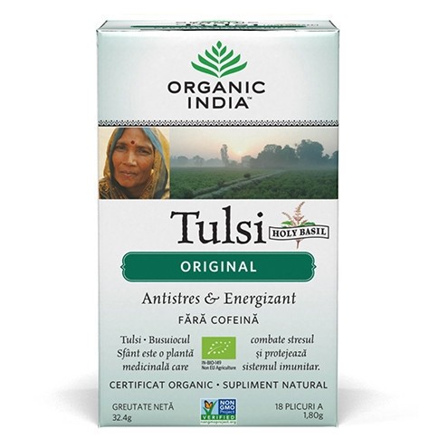 Ceai Tulsi (Busuioc Sfant) Original Antistres Natural & Energizant, plicuri Organic India
