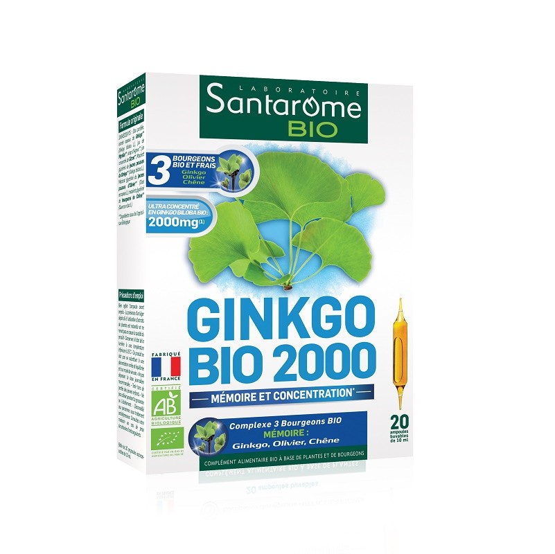 Ginkgo Bio 2000, 20 fiole x 10 ml, Santarome Nature (Gramaj: 10 ml, Concentratie: 20 fiole)