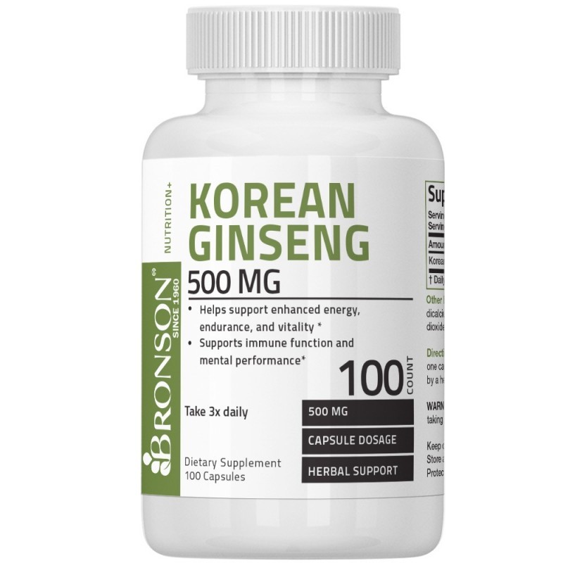 Korean Ginseng 500 mg Bronson 100 capsule (Concentratie: 500 mg)