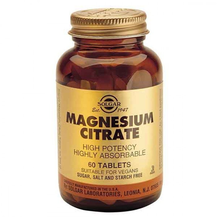 Magnesium Citrate (Citrat de magneziu) 200 mg Solgar 60 tablete (Concentratie: 200 mg)