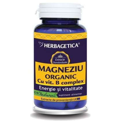 Magneziu Organic cu vitamine B Herbagetica capsule (Ambalaj: 120 capsule, TIP PRODUS: Suplimente alimentare, Concentratie: 100 mg)