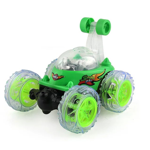 Masina acrobatica Stunt Car cu telecomanda, muzica si lumini (CULOARE: verde)