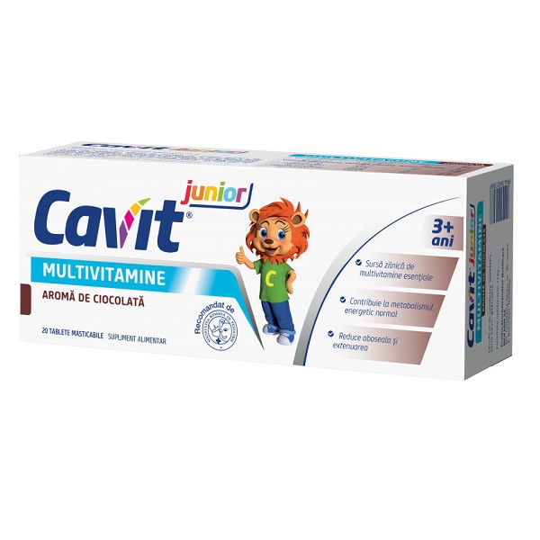 Multivitamine Cavit junior, 20 tablete maticabile, Biofarm (Aroma: ciocolata)