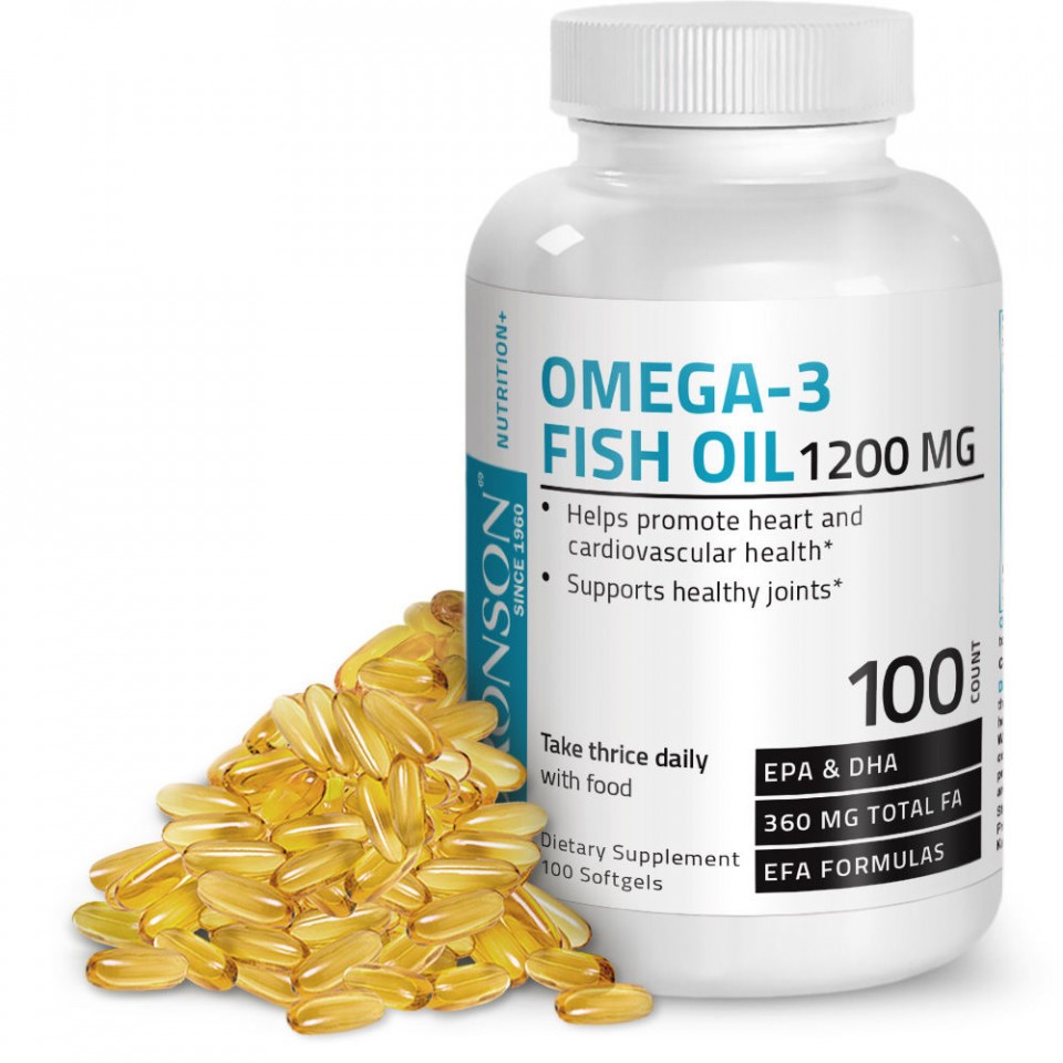 Omega 3 Ulei de pește 1200 mg, 100 capsule, Bronson Laboratories