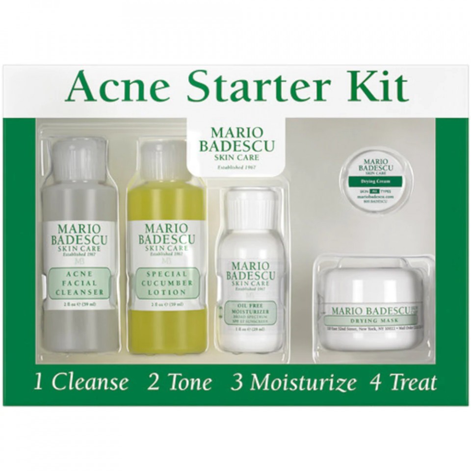 Set Mario Badescu, Acne Starter Kit: Acne Facial Cleanser, 59ml + Special Cucumber Lotion, 59ml + Oil Free Moisturizer, 29ml + Drying Mask, 14 gr