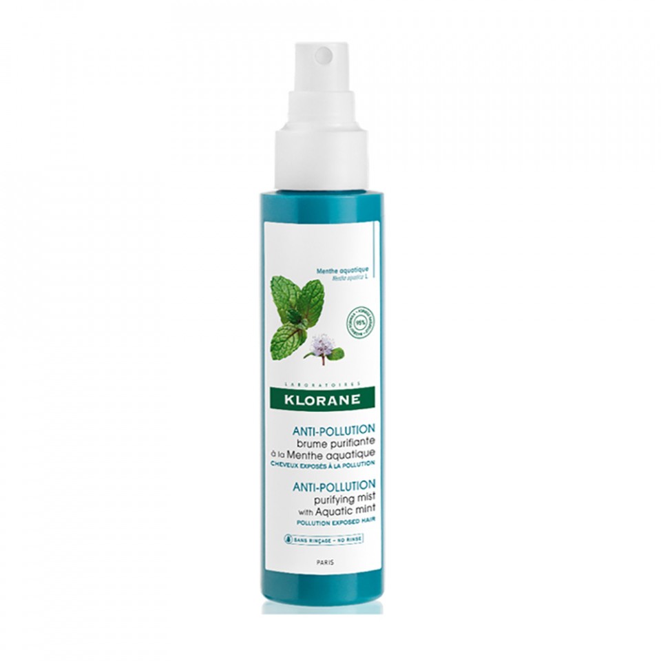 Spray detoxifiant cu extract de mentă acvatică pentru păr expus la poluare, Klorane