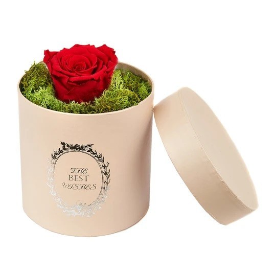 Trandafir criogenat, decorat in cutie cu licheni naturali stabilizati