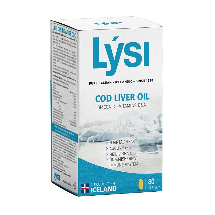 Ulei din ficat de cod Omega 3 cu vitamina D și A, 80 capsule, Lysi (Concentratie: 80 capsule)