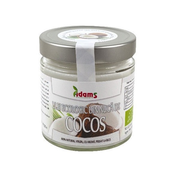 Ulei din nuca de Cocos Bio (presat la rece) borcan Adams Vision (Gramaj: 200 ml)