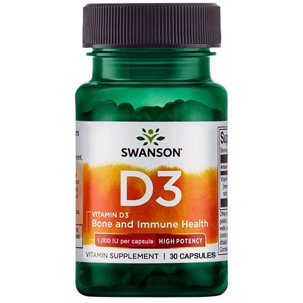 Vitamina D3 1000 UI, 30 capsule, Swanson (Concentratie: 200 capsule)