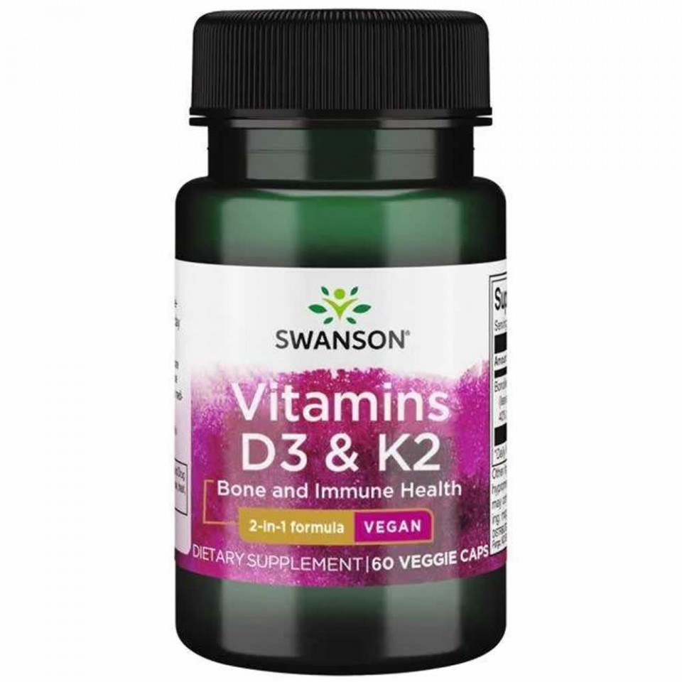 Vitaminele D3+K2, 60 capsule, Swanson (Concentratie: 60 capsule)